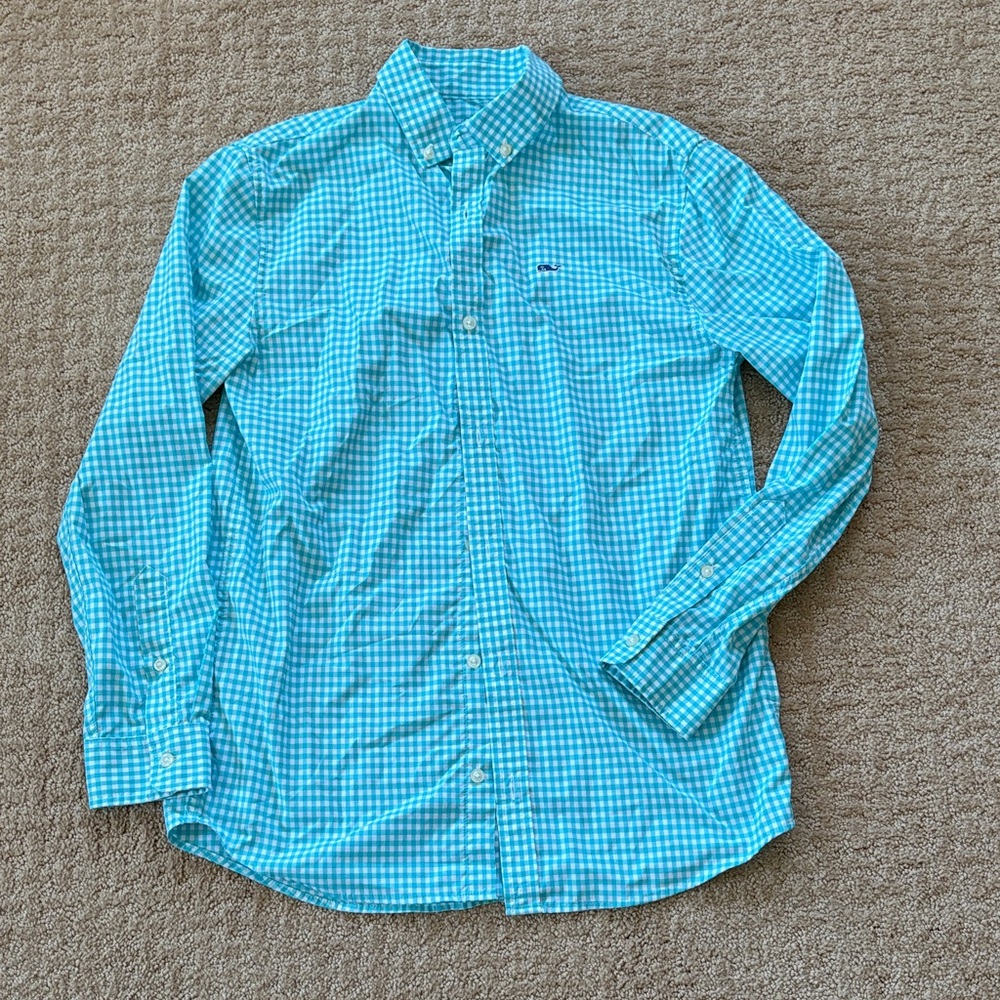 Euc vineyard vines lightweight Blue Checkered Shirt, size M, 12-14
